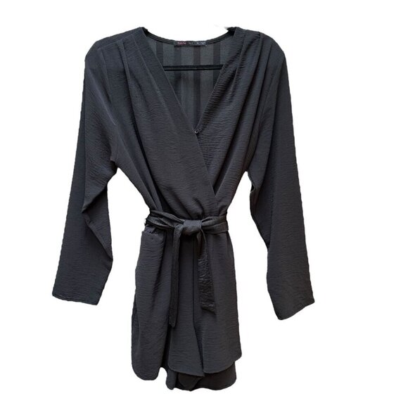 Fraiche By J Romper Faux Wrap Stretch Black Belted Whimsigoth XL - Picture 2 of 9